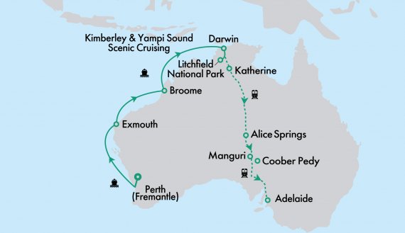 The Ghan Expedition and Crown Princess West Coast and Top End Getaway