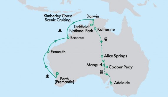 The Ghan Expedition and Crown Princess West Coast Cruise and Top End Getaway