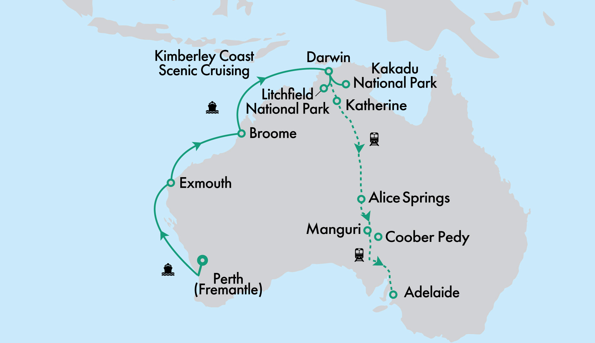 The Ghan Expedition and Crown Princess West Coast Cruise and Top End in Depth