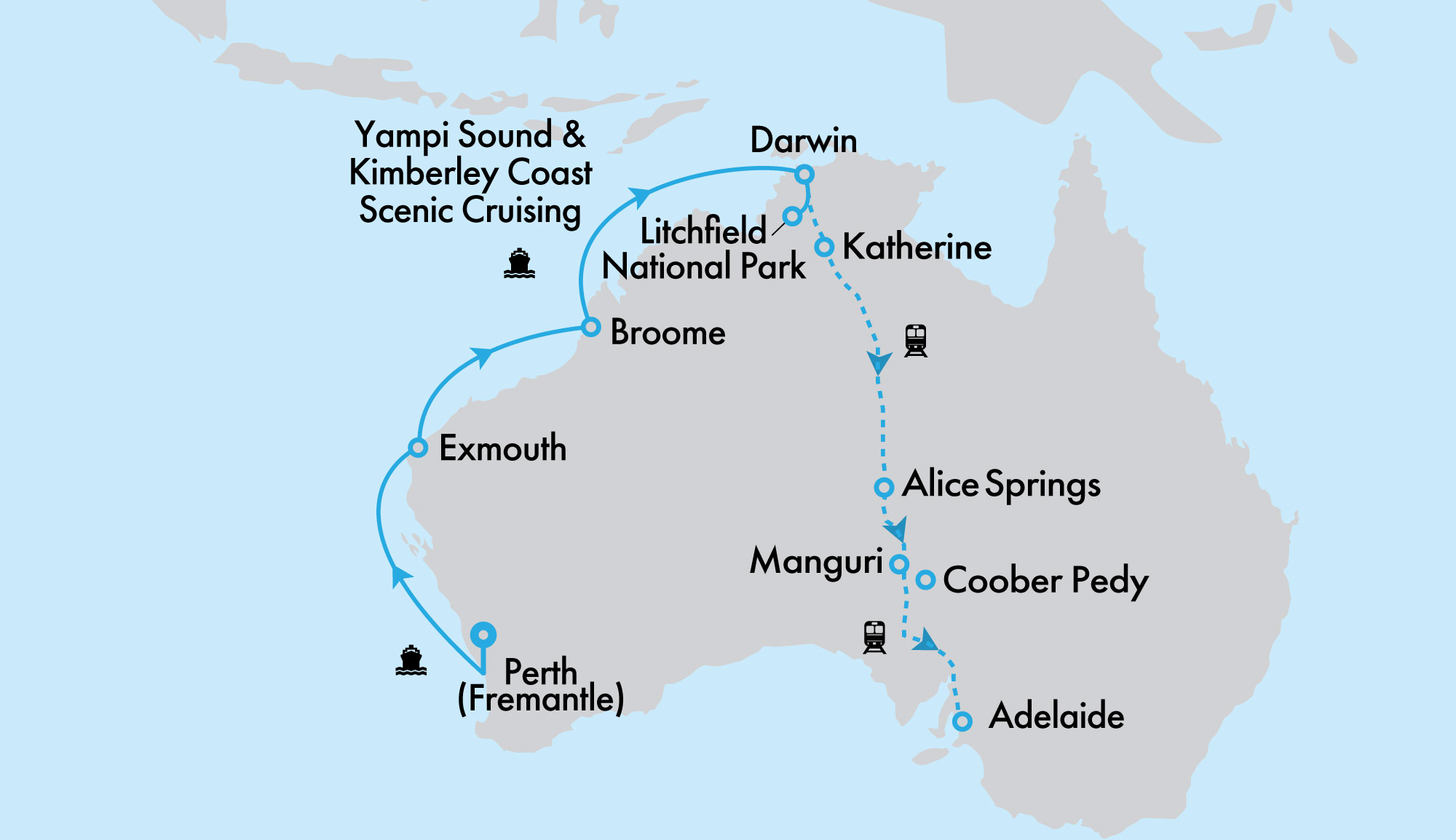 The Ghan Expedition and Crown Princess West Coast Cruise and Top End Getaway