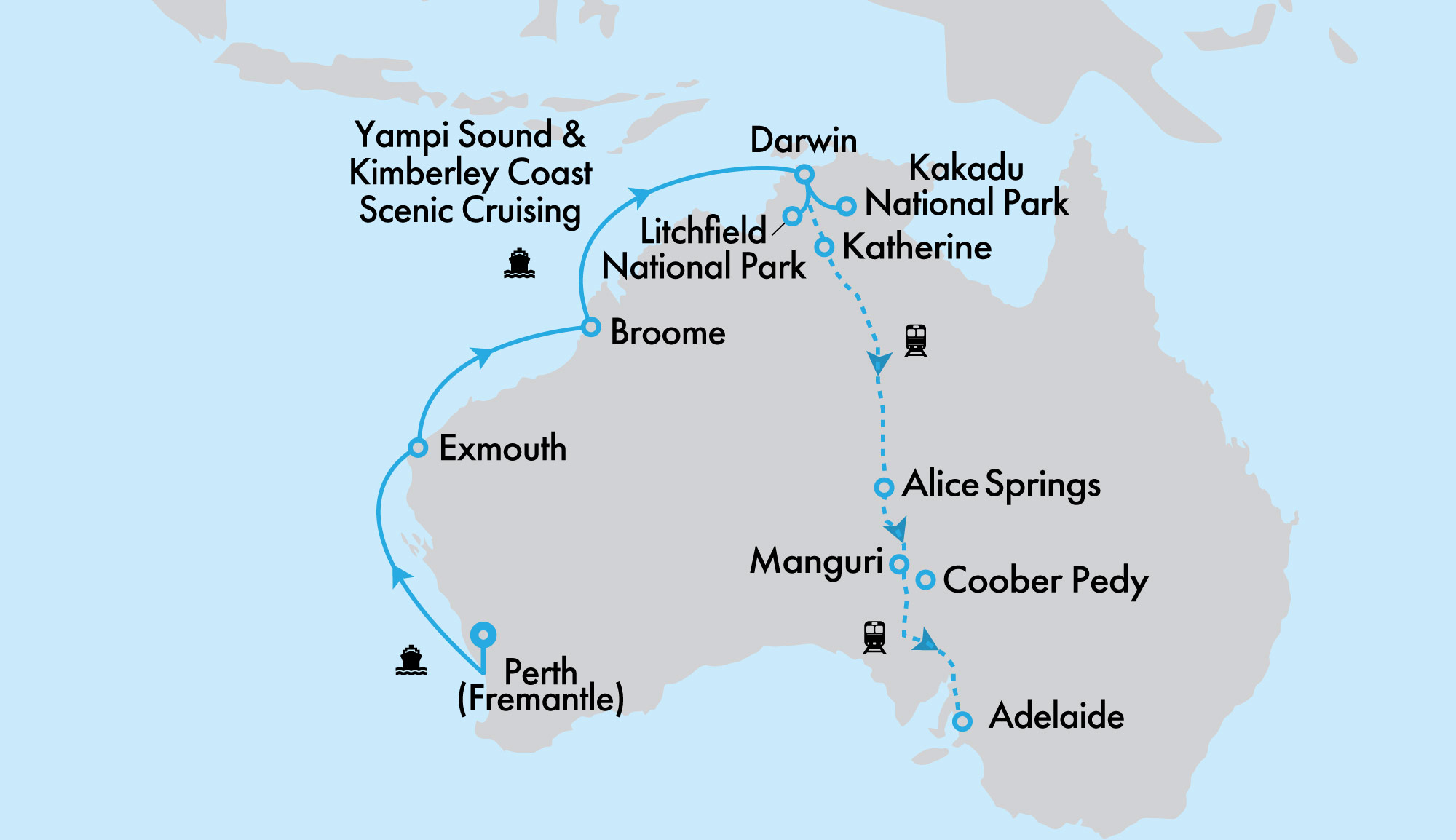 The Ghan Expedition and Crown Princess West Coast Cruise and Top End In Depth