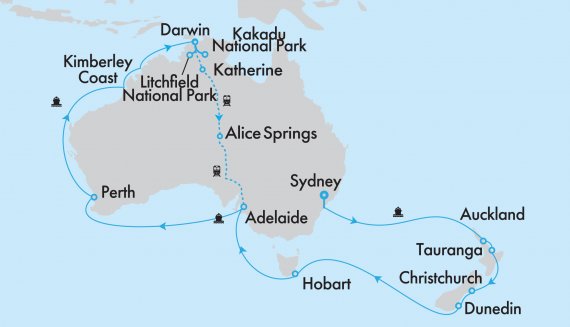 Southern Australia, New  Zealand and Kimberley Coast aboard Coral Princess with Ghan Expedition