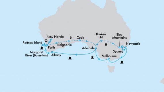 Southern Coast to Coast on Grand Princess with Indian Pacific and Perth Highlights