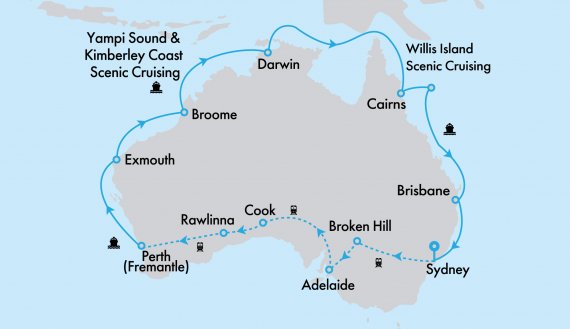 Ultimate Northern Coast to Coast Explorer on Grand Princess with Indian Pacific and Perth Highlights