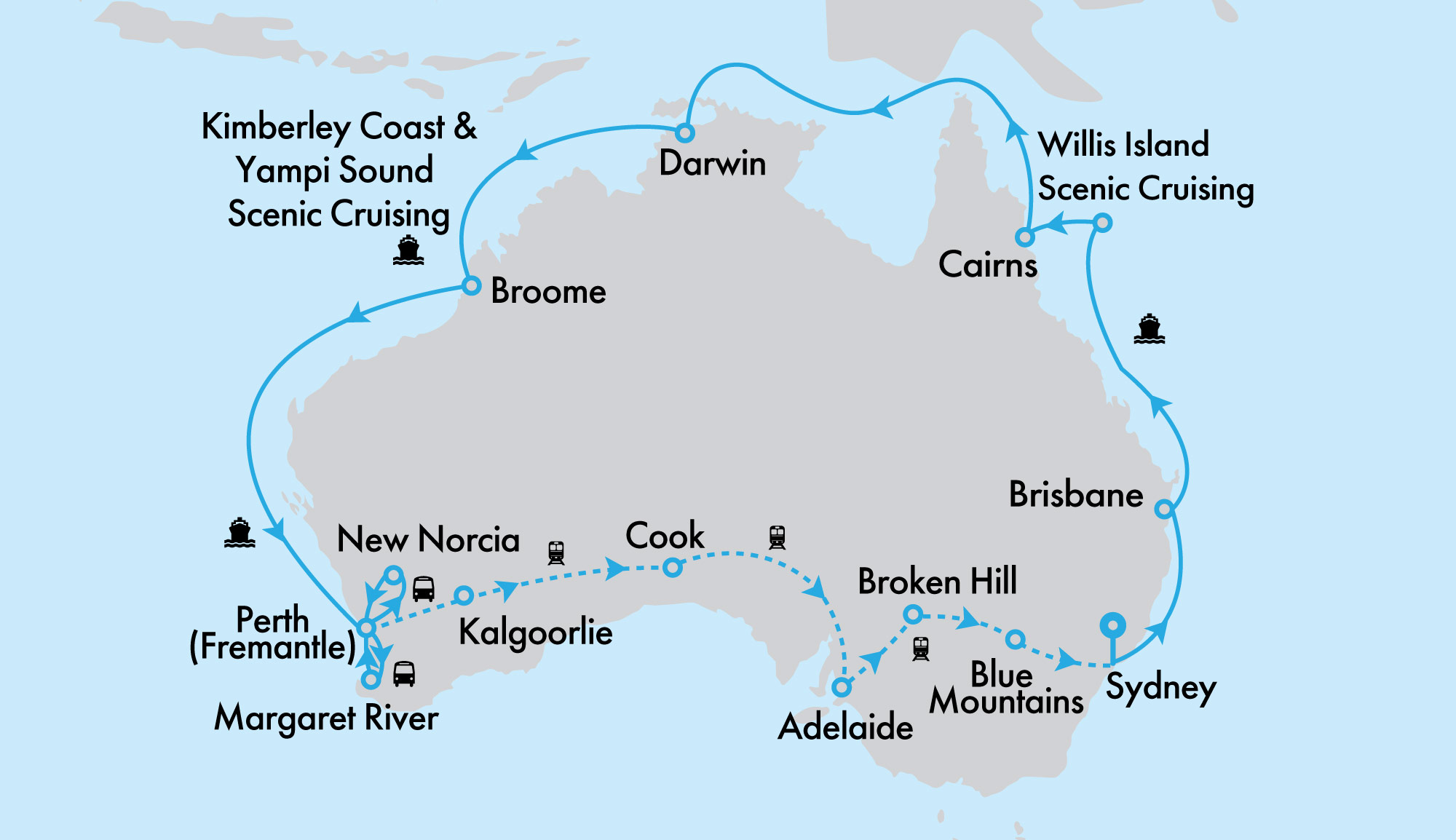 Ultimate Northern Coast to Coast on Grand Princess and Indian Pacific with Perth Highlights