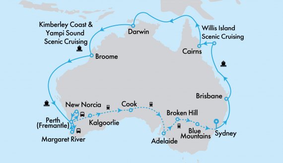 Ultimate Northern Coast to Coast on Grand Princess and Indian Pacific with Perth Highlights