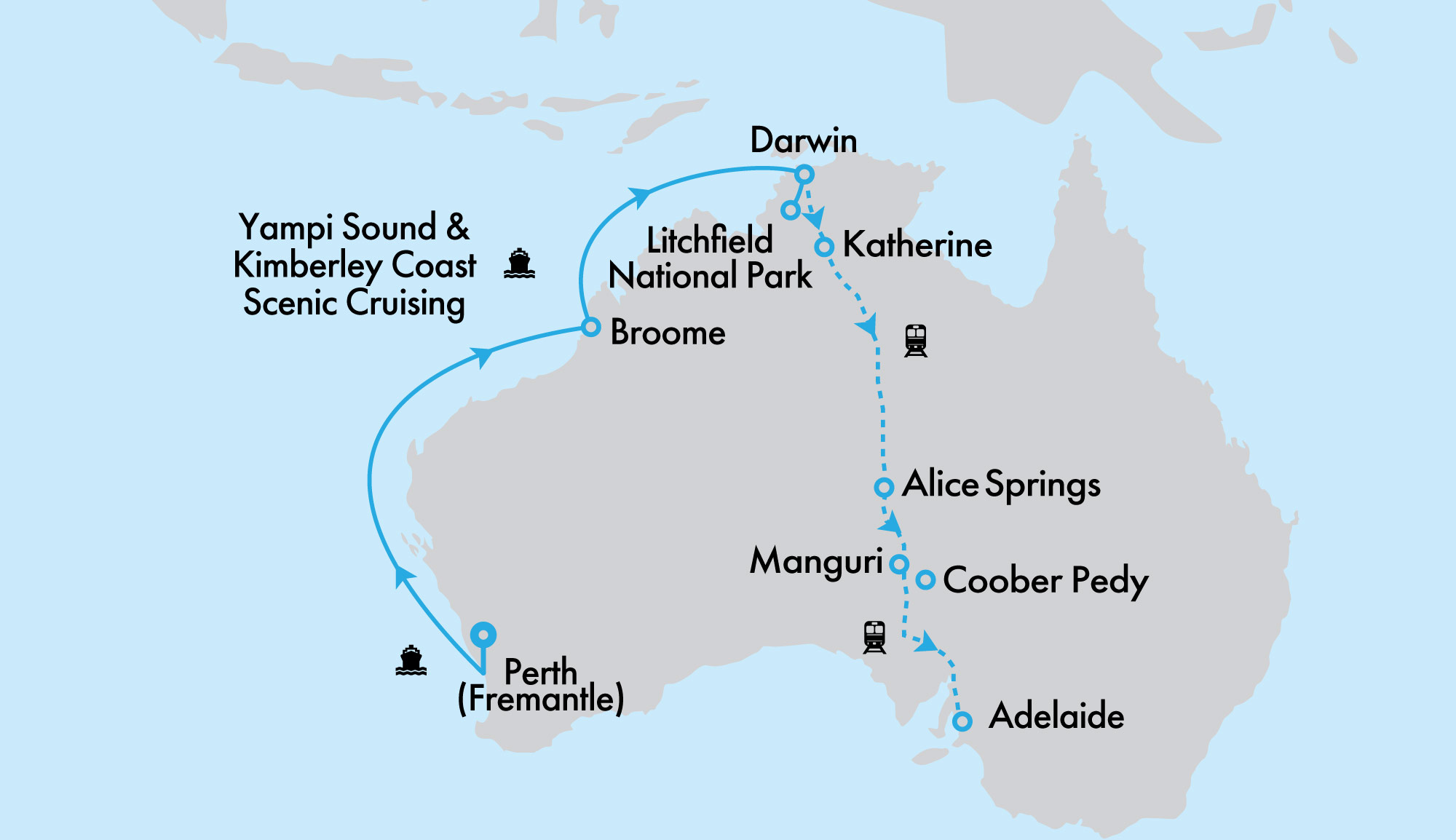 The Ghan Expedition and Grand Princess West Coast Cruise and Top End in Depth