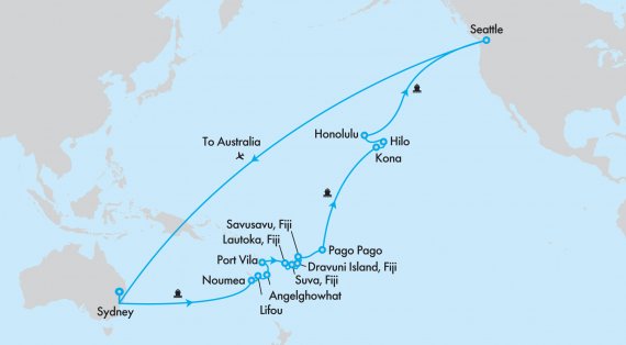 Fly, Stay, Cruise South Pacific to Seattle with Holland America