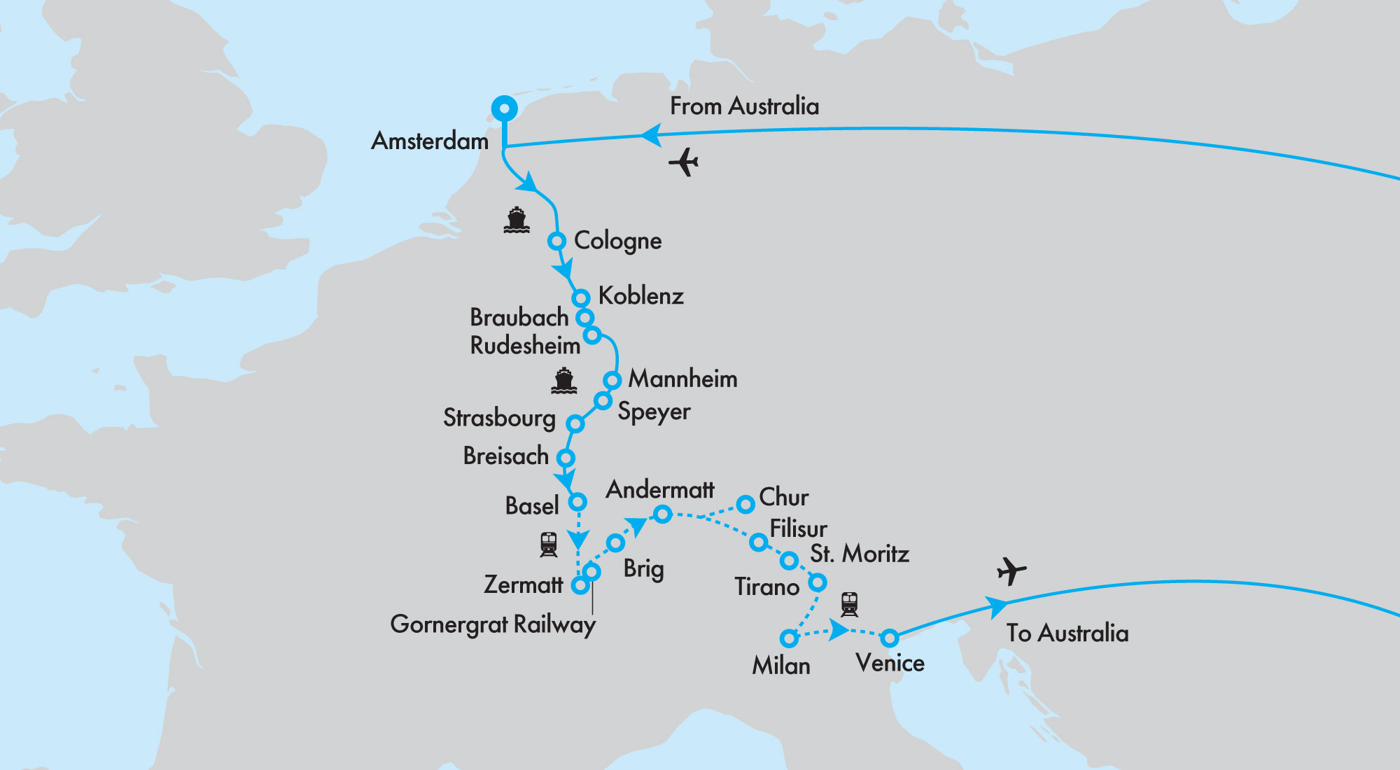 Amsterdam to Venice Explorer with Uniworld & Swiss Rail Scenic Adventure