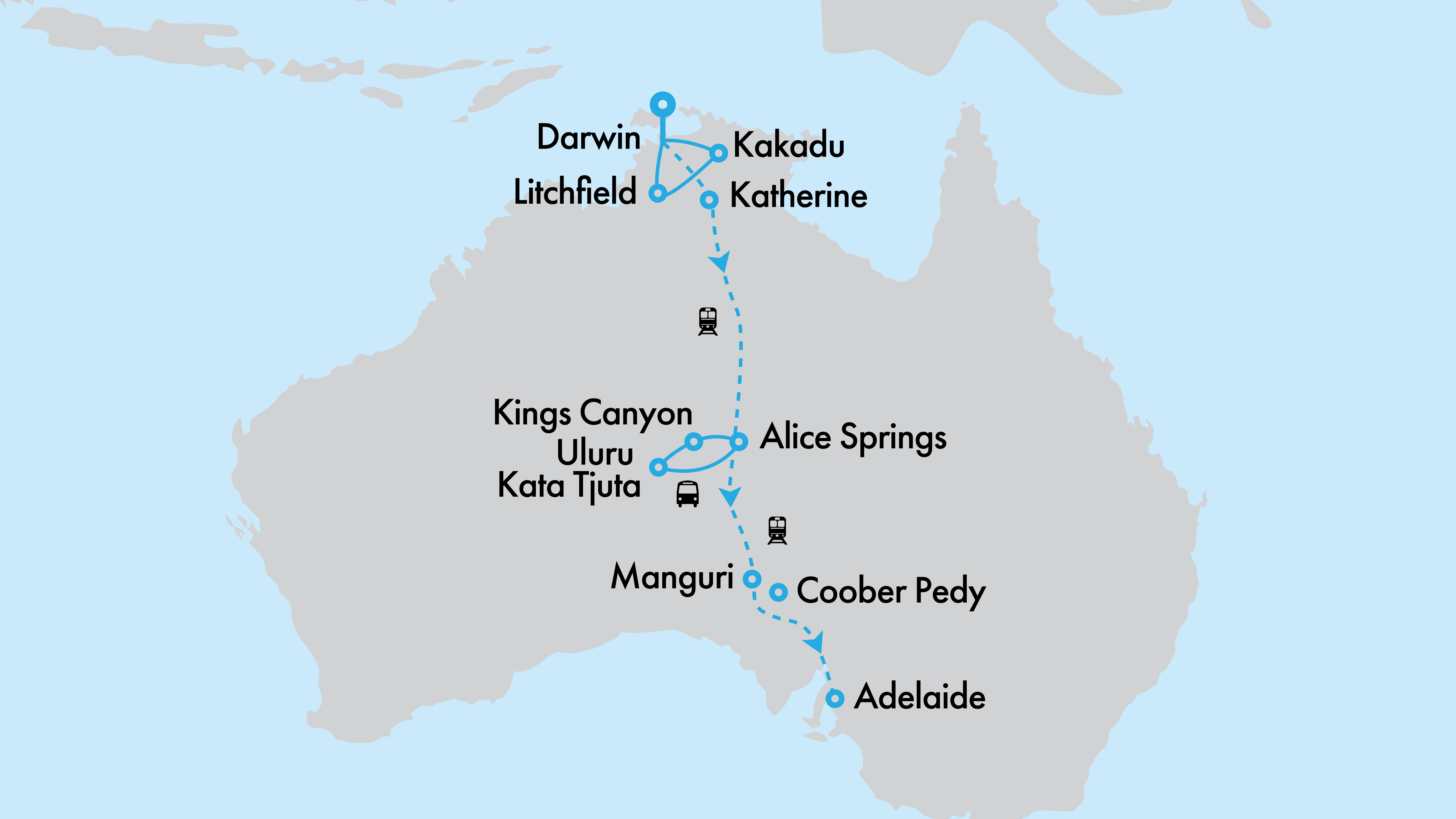 Fly Free with The Ghan: Red Centre Spectacular from Darwin to Adelaide