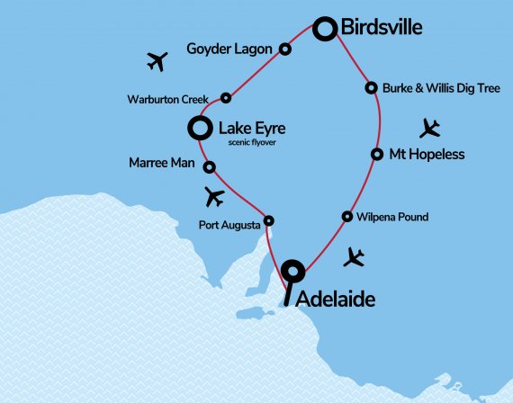 Exclusive Lake Eyre & Birdsville Scenic Flight with Adelaide Getaway